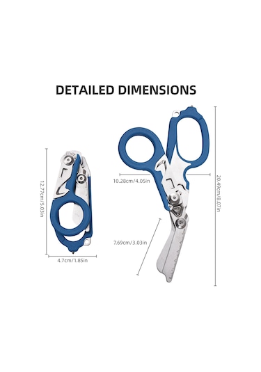 Hfambition Mavi Çok Fonksiyonlu Folding Makas - Dış Mekan Kamp Araçları, Cam Kırıcı, Şişe Açıcı, Ölçü Çizgili Dayanıklı Gereç
