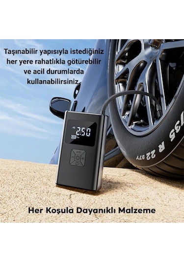 Coofbe 12v Led Işıklı Kablolu Ve Kablosuz Araç Lastik Şişirme Pompası Lastik Şişirme Kompresör Pompası