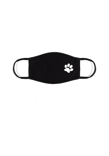 Bant Kedi Patisi Desenli Pamuklu Yıkanabilir Maske Siyah