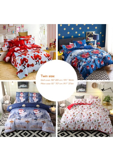 Qingmipy Noel Yatak Örtüsü Seti - Polyester Kumaş, Çift Kişilik, Yastık Kılıfı Dahil Çok Renkli