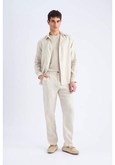 DeFacto %100 Keten Relax Fit Rahat Kesim Düz Paça Yazlık Pantolon C1117AX25SPGR350
