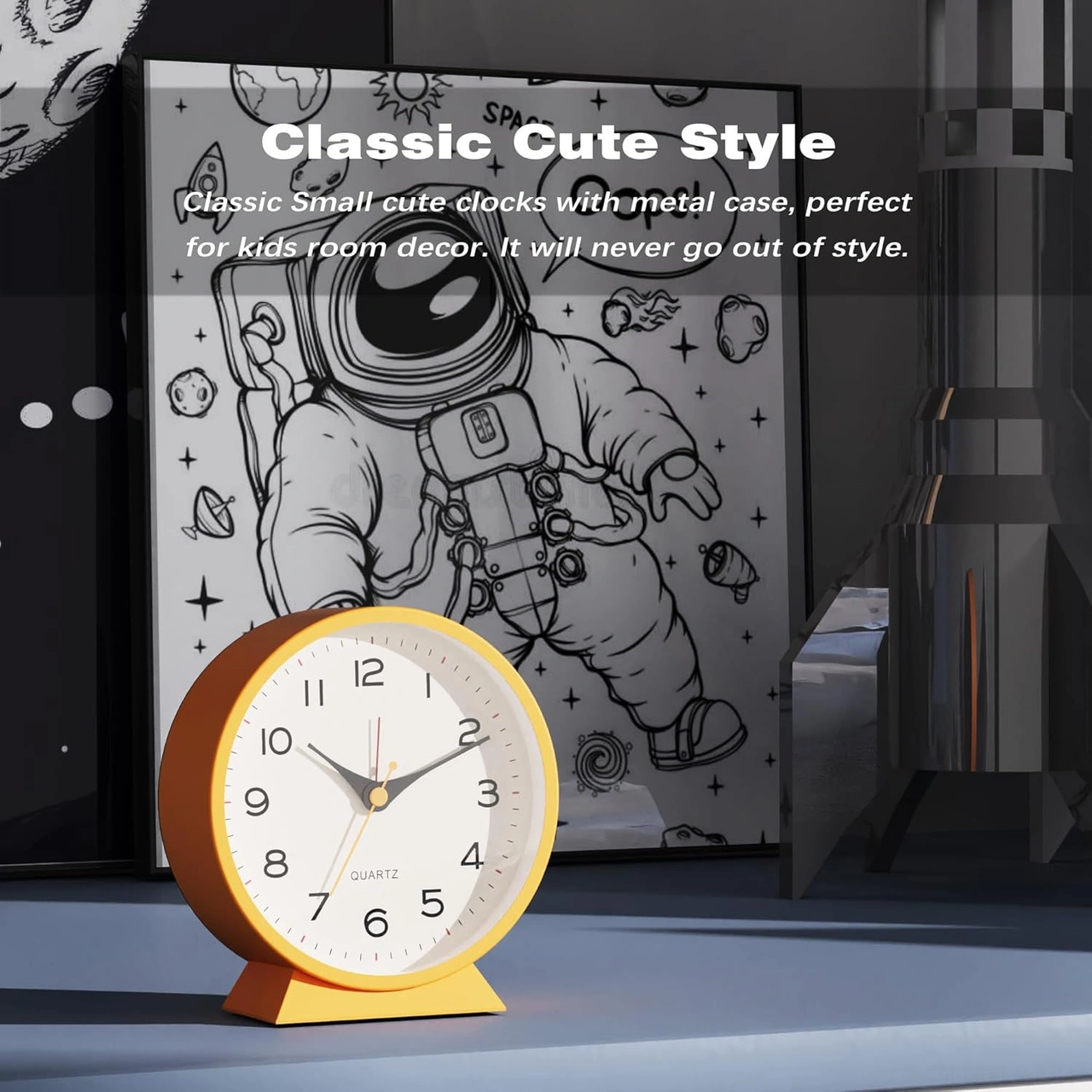 Youtek 4.5 İnç Retro Metal Alarm Saat - Gece Işıklı, Sessiz Kuartz Hareketli - Odalar İçin Dekoratif Masa Saati Turuncu 9062 Turuncu
