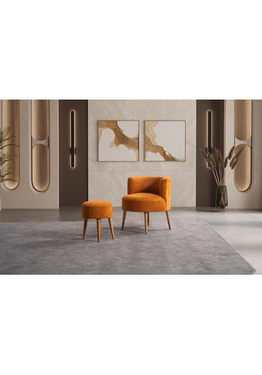 Panda Çay Seti Berjer Ve Puf Takımı Salon, Balkon, Ofis 2 Li Takım Turuncu Turuncu