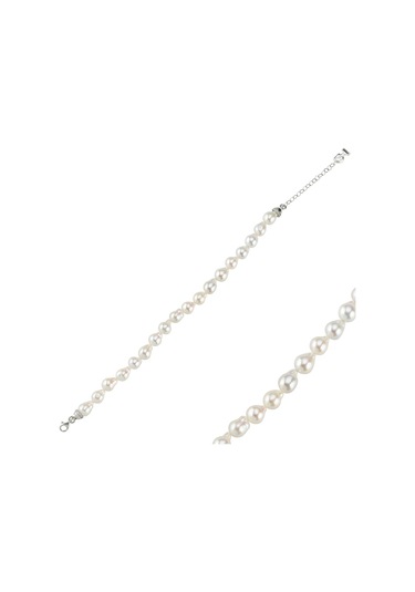 Sıralı Damla Doğal İnci Bileklik 20 / Beyaz Gümüş
