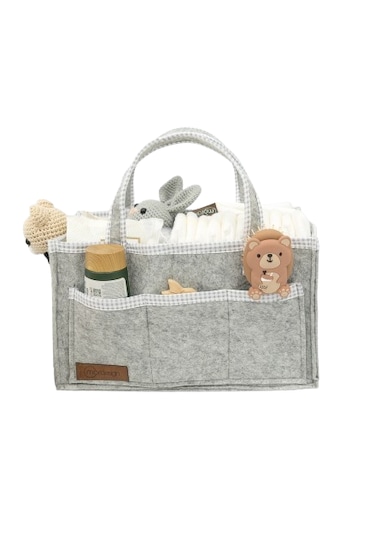 Mordesign Çok Amaçlı Kalın Keçe Anne Bebek Bakım Çantası Dolap İçi Organizer Scotch Serisi Gri