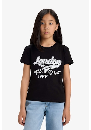 Defacto Kız Çocuk Bisiklet Yaka Baskılı Kısa Kollu Tişört E5898a825smbk81 Siyah Defacto Kız Çocuk Bisiklet Yaka Baskılı Kısa Kollu Tişört E5898a825smbk81 Siyah