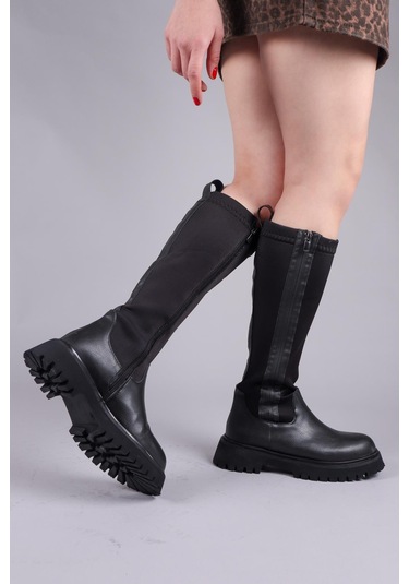 Asten Genişletilebilir Fermuarlı Strech Çizme Siyah -8489 Siyah