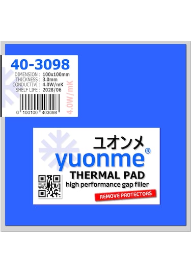 Yuonme Termal Ped / Thermal Pad 3.0mm 4.0w/mk 100x100mm 40-3098