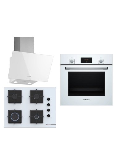 Bosch HBF512BW1T - POP7C2P30O - DWK63PJ20T 3'lü Beyaz Ankastre Set 300