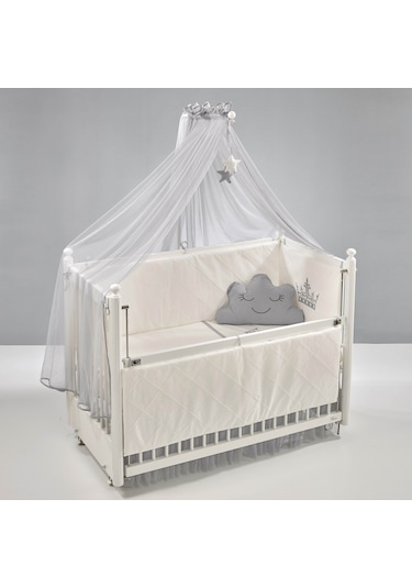 Meltem Kids Mondo Sallanır Ahşap Anne Yanı Beşik 60x120 cm (beyaz-motto gri) Gri