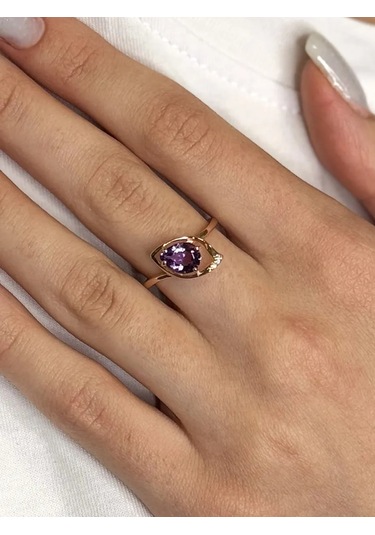 Serebranyj Dom 925 Ayar Gümüş Doğal Ametist Taşlı Yüzük 291905054 Altın