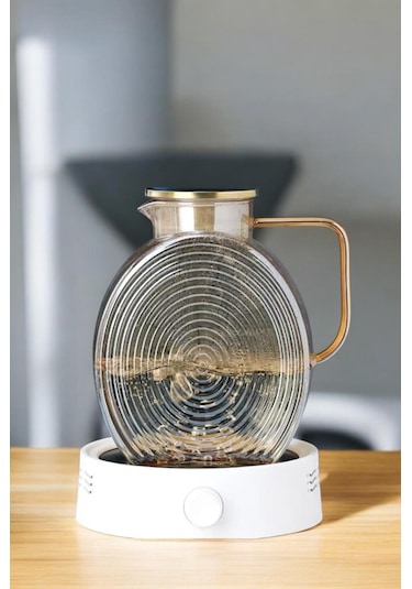 Qerhome Borosilikat Cam Amber Salyangoz Desenli Cam Demlik & Sürahi 2500 Ml Amber