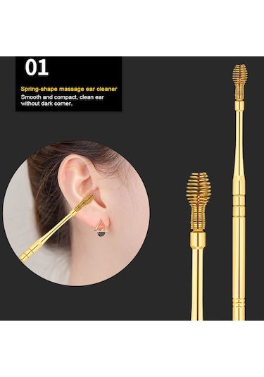 Yifomall 6 Parça Paslanmaz Çelik Kulak Temizleme Seti, Kulak Kiri Temizleyici Kaşık Ve Saklama Kesesi İçeren