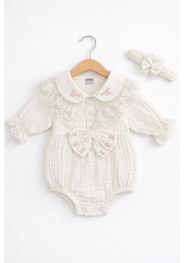 Kardeşler Bebe Müslin Body & Zıbın Dantel Detay Ekru