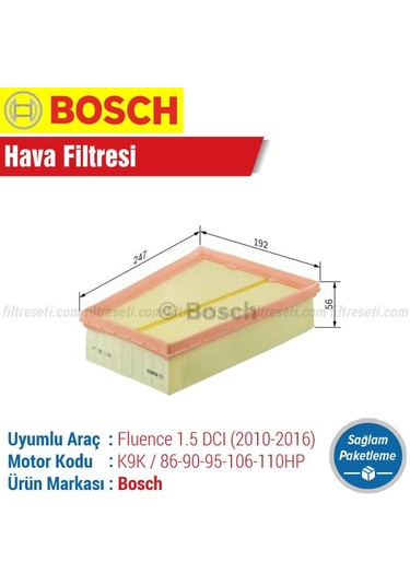 Renault Fluence 1.5 Dcı Bosch  Hava Filtresi 2010-2016