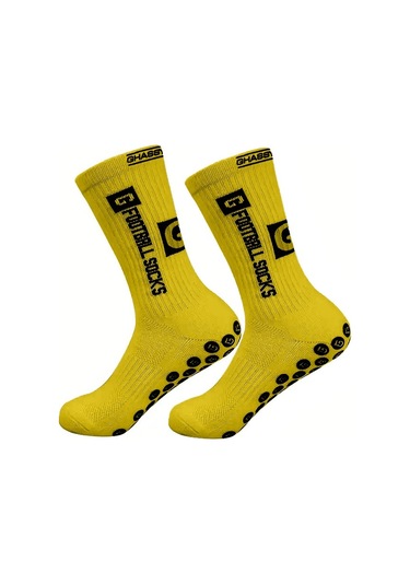 Ghassy Co. Erkek Kaydırmaz Tabanlı Futbol Koşu Fitness Pamuklu Spor Çorabı Sarı