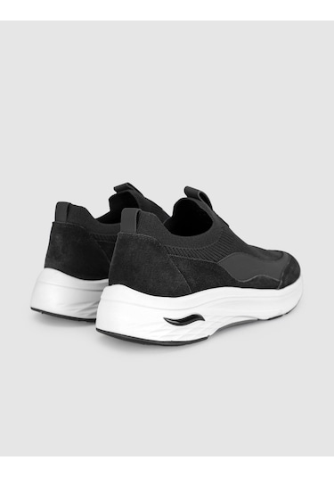 Cabani Siyah Modern Triko Slip-on Sneaker Siyah - Neon Yeşil