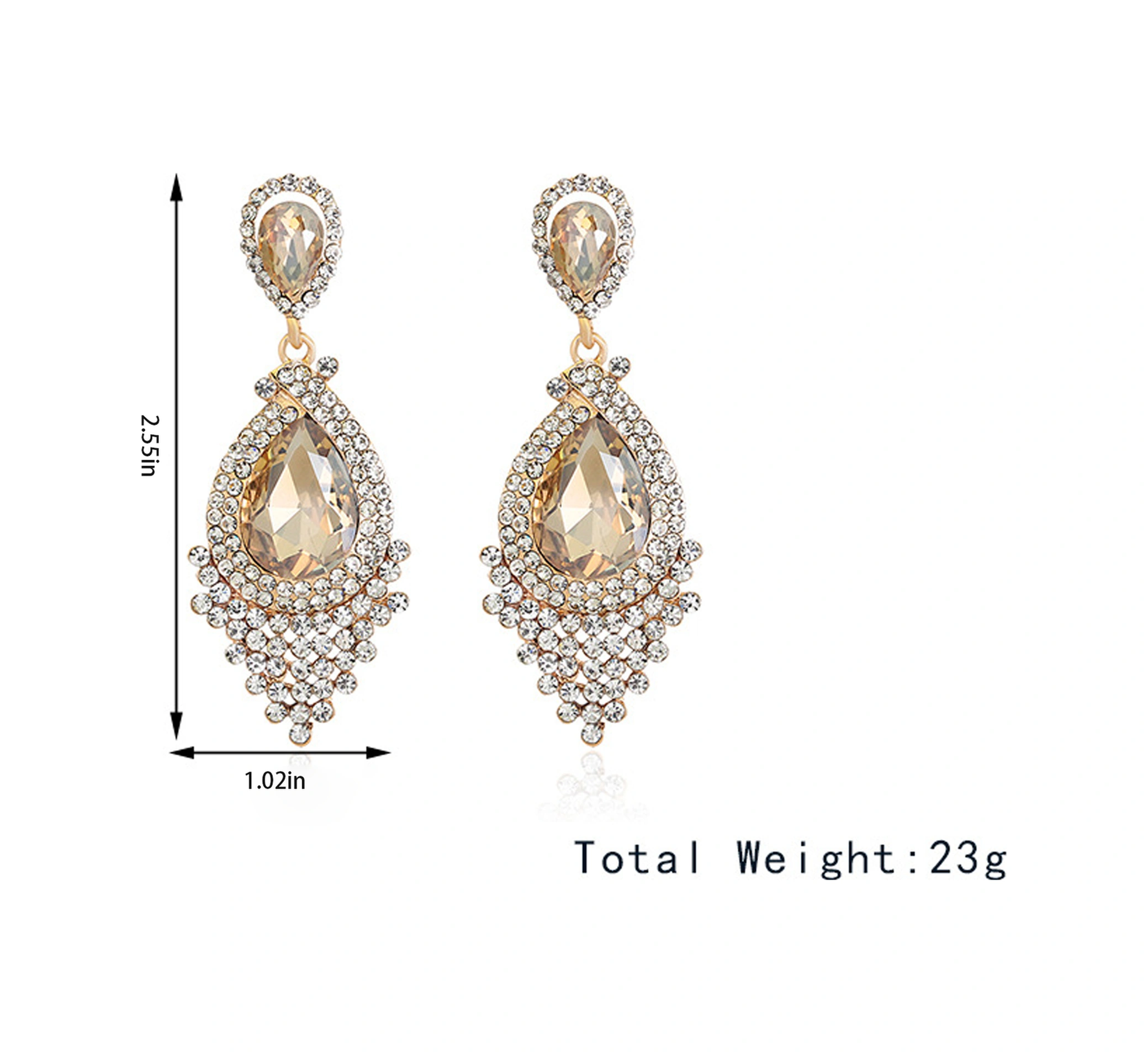 Lemestar Klasik Tassel Cam Damla Küpe - Rhine Taşlı Altın Kaplama 6.5x2.6cm 23g Retro Moda Aksesuar Ba088-b Gold