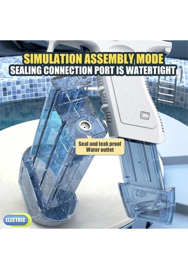 Elektrikli Otomatik Atış Yapan Su Tabancası 10 Metre Menzilli 500 Ml. Depolu 20 Cm. - Mavi Mavi