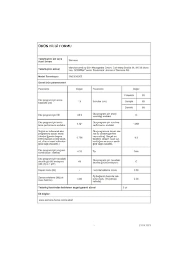 Siemens SN23EI62KT 6 Programlı 13 Kişilik Bulaşık Makinesi