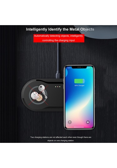 Kosona X263 10w Çift Telefon Kablosuz Şarj Cihazı - Ev Ve Ofis İçin Taşınabilir Akıllı Qi Uyumlu Hızlı Şarj Siyah
