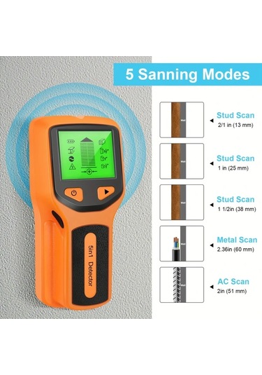 Honeybeeshop 5i 1 Arada Çubuk Bulucu Duvar Tarama Aleti Siyah Lcd Ekranlı Ahşap Metal Ac Kablosu Dedektör Taşınabilir