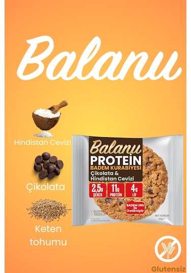 Balanu Protein Çikolata & Hindistan Cevizi Badem Kurabiyesi 60gr X3 Adet