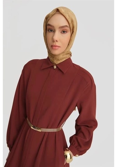 Armine Omzu Nervürlü Pardesü 25y8208 Koyu Kırmızı Koyu Kırmızı