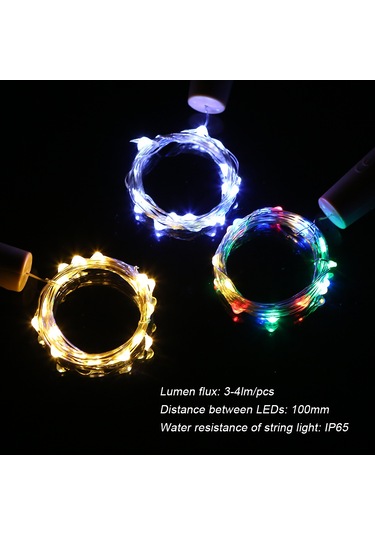 Wezone 2 Metre 20 Led Şişe Aydınlatma Işığı - Su Geçirmez Romantik Ortam Aydınlatması Beyaz