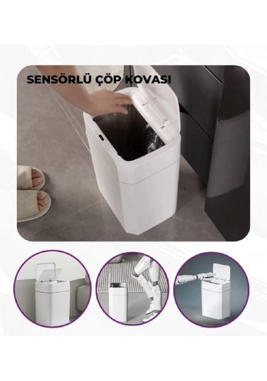 Reis Home Sensörlü Plastik Çöp Kovası 12 Litre-beyaz Yerli Üretim Beyaz