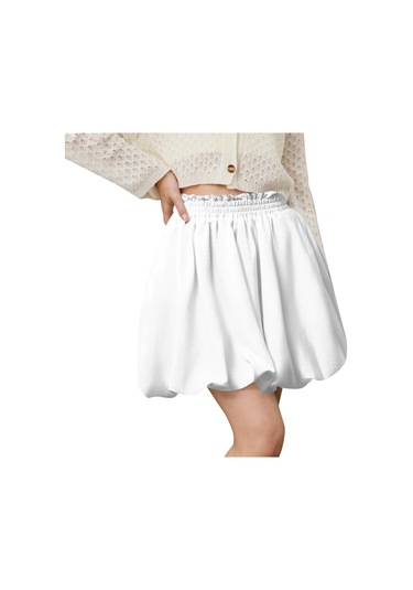 Kadın Yüksek Bel Fırfırlı Çiçekli Etek A Kesim Kısa Etek CAMEL