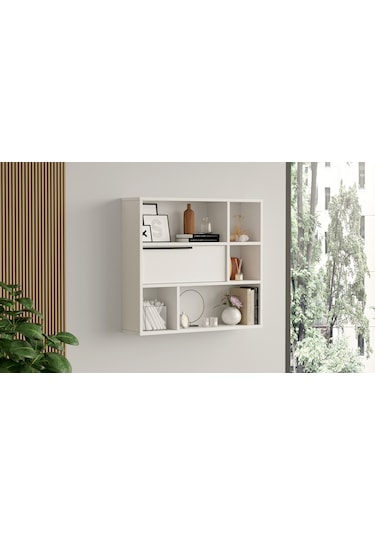 Robin Home Lidya Duvar Rafı Kitaplık Kapaklı Beyaz