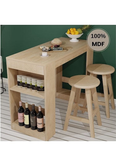 Çok Amaçlı Mdf Bar Mutfak Masası Tabure Dahil Değildir Meşe