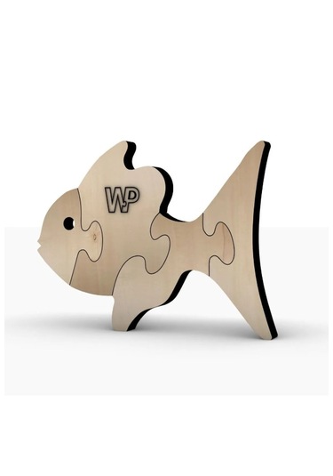 Masif Ahşap Puzzle Çocuklar İçin Boyanabilir Balık Boya Setli