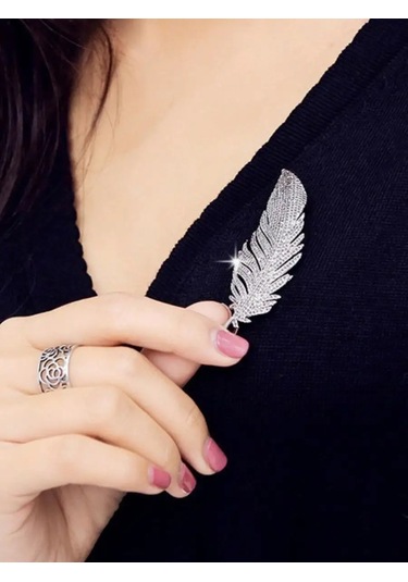 Beautiful Detail Takı Broş Tüy 123822787 Gri