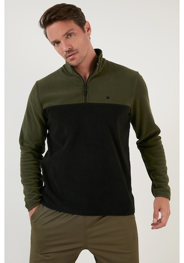 Buratti Regular Fit Anti-Pilling Tüylenme Yapmayan Dik Yaka Kışlık Şardonlu Erkek Polar 5906016 Haki