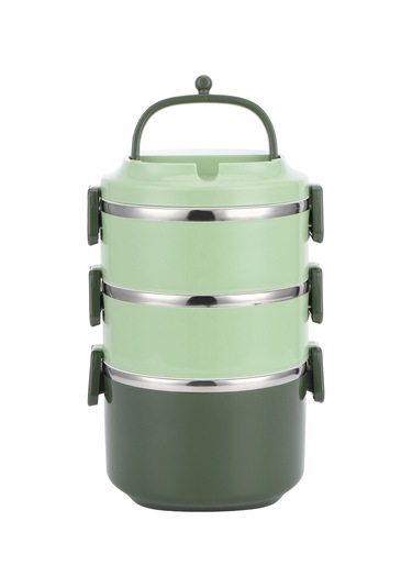 Yalıtımlı Öğle Yemeği Kutusu Paslanmaz Çelik Bento Kutusu Taşınabilir Gıda Kabı Mutfak Eşyaları Üç Katmanlı/ 2,4 L --