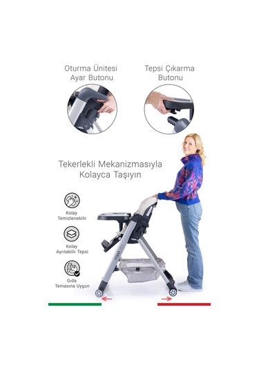 Prego Cappi Yükseklik Kademeli Sırt Kısmı Yatabilir Mama Sandalyesi