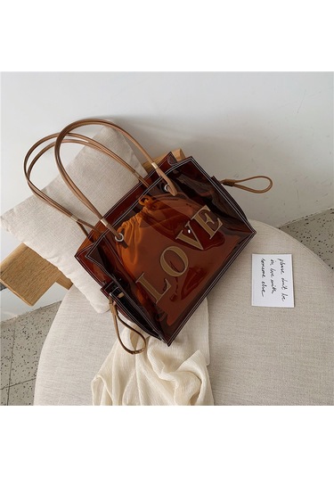 Moda Kadın Şeffaf Pvc Omuz Çantaları Jöle Şeker Rengi Büyük Kapasiteli El Çantası Tote Kahverengi