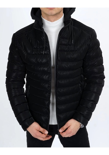 Dynamo Erkek Kapüşonlu Şişme Süet Slim-fit Mont Siyah