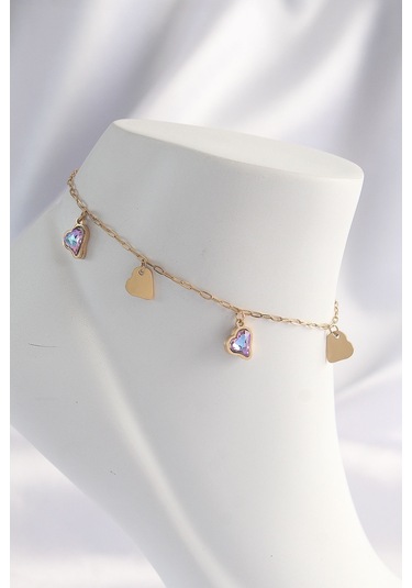 316l Çelik Gold Renk Minimal Renkli Zirkon Taşlı Kalp Halhal - Tj-hh1613 Çok Renkli