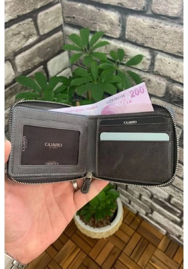 Derije Hakiki Deri Antik Gri Fermuarlı Yatay Mini Cüzdan T1490 Çok Renkli