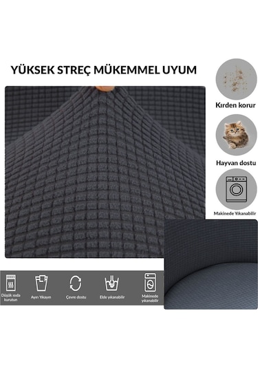 Yıkanabilir Streç Lastikli Likralı Oval Sandalye Kılıfı - Yuvarlak Sandalye Örtüsü Antrasit Antrasit