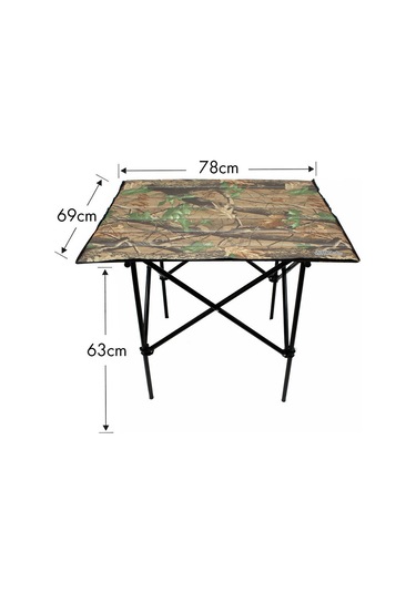 Gray Wolf Orman Desenli Katlanır Kamp Masası Taşıma Çantalı Km702 Ahşap - Kahverengi