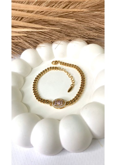 Altın / Gold Renk Oval Halka Zirkon Taşlı Xupıng Bileklik Gold