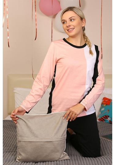 Akbeniz Kadın Uzun Kol Penye Pijama Takım 4173 - M Somon