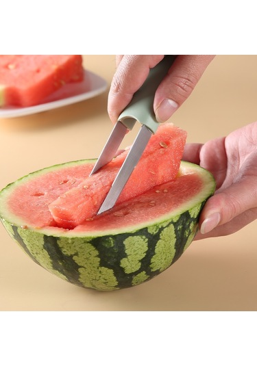 Cbtx 3'ü 1 Arada Karpuz Aletleri Paslanmaz Çelik Karpuz Popsicle Kesici Meyve Dilimleme Soyucu Bıçak Çatal Bej