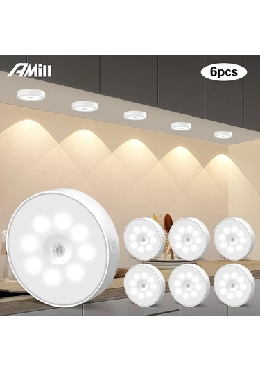Lumaworld 6lı Amill Akıllı Hareket Sensörlü Usb Şarjlı Dimlenebilir Dolap Altı Led Işık Seti Sıcak Beyaz Sıcak Beyaz-3500k