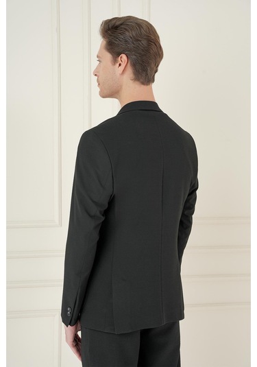Comfort Fit Mono Yaka Çift Yırtmaç Torba Cep Casual Siyah Ceket C 698 Siyah