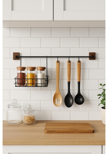 2 Parça Metal Askılı Mutfak Organizeri & Mutfak Rafı & Sepet Siyah